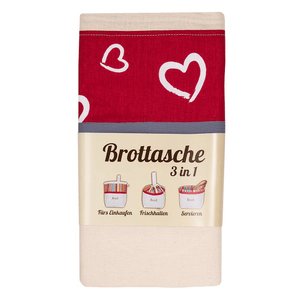 Brotkorb und Brottasche aus Baumwolle, Motiv "Herzen" - 25.stunden.BROT