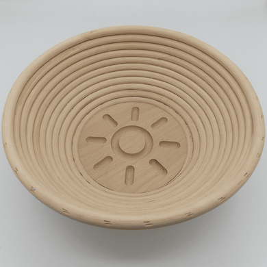 Gärkorb rund (Brotform, Simperl) aus Peddigrohr mit Muster Sonne am Boden - 25.stunden.BROT